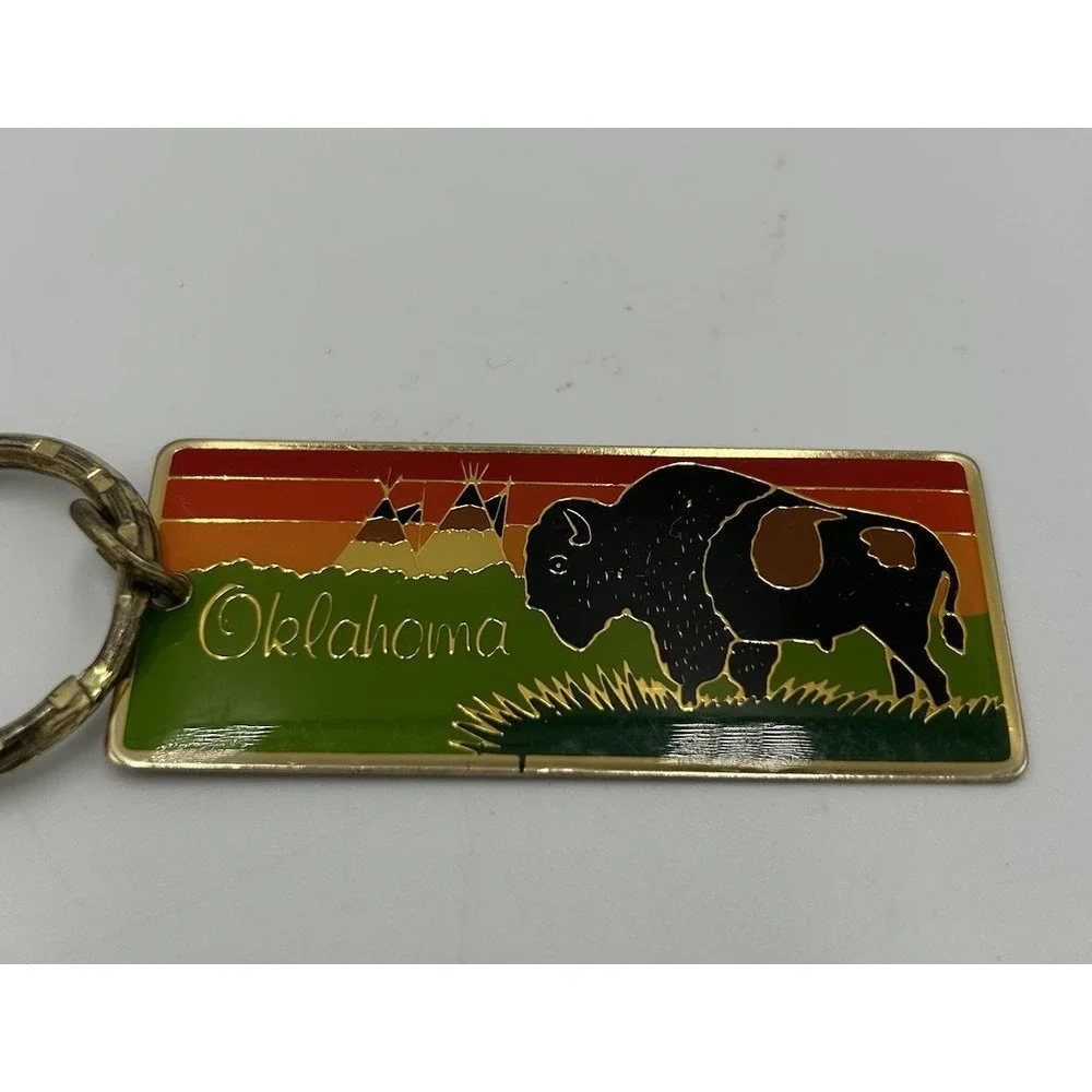 Vintage Oklahoma Buffalo Keyring Keychain‎